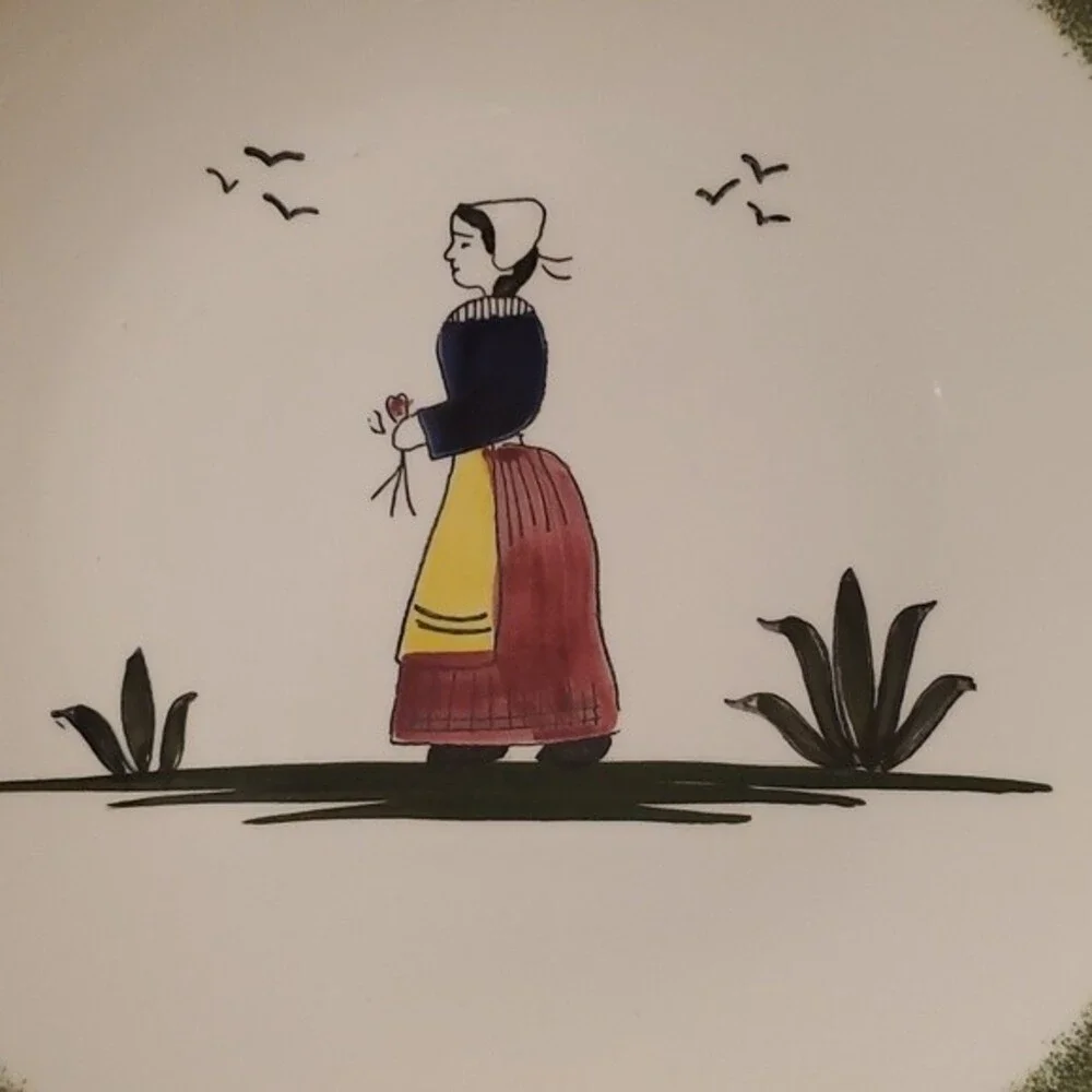 VTG Edwin M Knowles Normandy Dinner Plate – Hand Painted French Peasant Woman